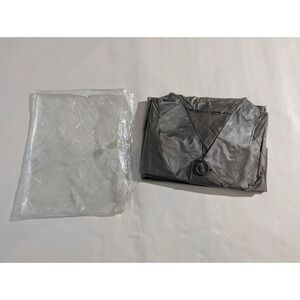 Gray Plastic Rain Poncho for Camping, Hiking, Outdoor Use, Buttons and Collar